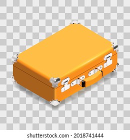 Isometric 3d rendered yellow closed travel bag. Usable for web site design, logo, app, UI, posters. Vector illustration, EPS10. 