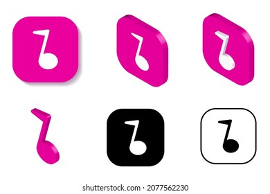 Isometric, 3d rendering music icon, sound note in white and purple colors. Logo presentation, Melody note symbol isometry projection.	