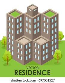 Isometric 3D Residence Building. Three-dimensional Vector illustration for Urban Style Poster