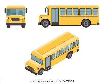 Isometric 3d Retro Flat Design School Buss Car Icons Set Vector illustration