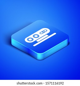 Isometric 3d scanning system icon isolated on blue background. Blue square button. Vector Illustration