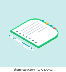 Isometric 3d school supplies set with  notebook, pen. Vector Back to school background with stationery. Office accessories.