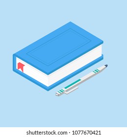 Isometric 3d school supplies set with book, pen. Vector Back to school background with stationery. Office accessories.