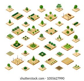 Isometric 3D set desert park with trees of a three-dimensional city