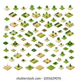 Isometric 3D set desert park with trees of a three-dimensional city