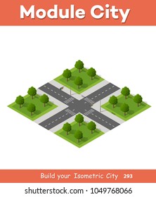 Isometric 3D set park with trees of a three-dimensional city