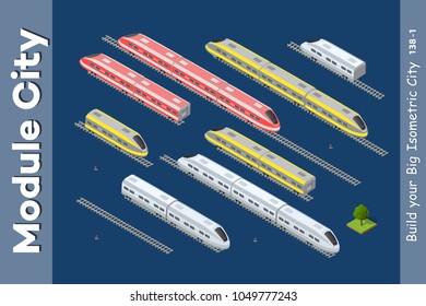 Isometric 3D set transport train with the station