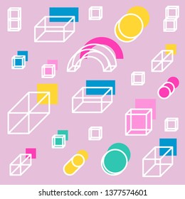 Isometric 3d shapes vector pattern.