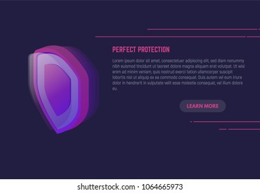 Isometric 3d shield with gradients and layers. Protection banner concept. Round shield with glass and shining layers. Security and protection logo with trandy gradients.