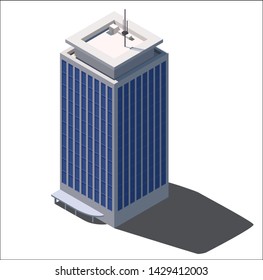 Isometric 3d skyscraper. Building for office or hotel. Vector illustration isolated on white background.