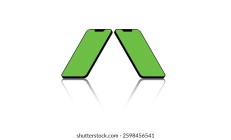 isometric 3d Smartphone Mockup vector Template with green screen– Minimalist Mobile Device Screen Mockup Design with Copy Space