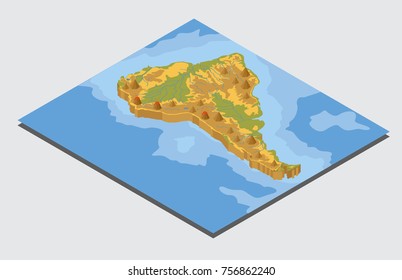Isometric 3d South America physical map elements. Build your own geography info graphic collection. Vector illustration