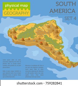 Isometric 3d South America physical map elements. Build your own geography info graphic collection. Vector illustration