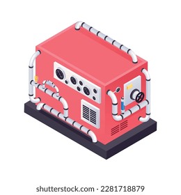 Isometric 3d steampunk machine with gauges and pipes vector illustration