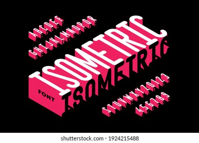 Isometric 3d style font, typography design, alphabet letters and numbers vector illustration