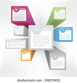 Isometric 3D style infographics template for displaying diffetent categories and data