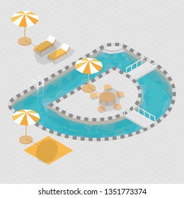 Isometric 3D Swimming Pool Creative Alphabet D