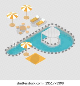 Isometric 3D Swimming Pool Creative Alphabet P