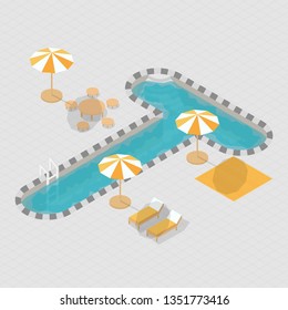 Isometric 3D Swimming Pool Creative Alphabet T