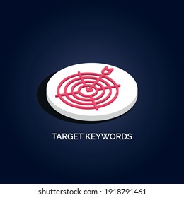 Isometric 3d Target keywords vector icon illustration.