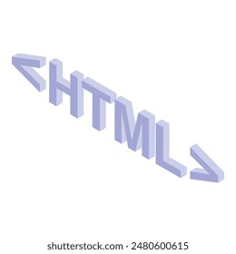 Isometrischer 3D-Text des Akronyms html in pastellviolett, geeignet für Webdesign-Themen