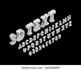 Isometric 3d text letter and number set vector illustration capital isolated