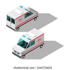Isometric 3D Transport Car Ambulance Help Vehiicle Machine Urban City Element Vector Design Satyle