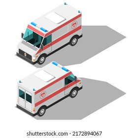 Isometric 3D Transport Car Ambulance Help Vehiicle Machine Urban City Element Vector Design Satyle