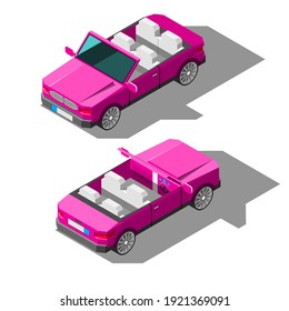 Isometric 3D Transport Car Cabriolet Element Vector Design Style