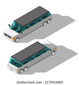 Isometric 3D Transport Car Limousine Vehiicle Machine Urban City Element Vector Design Satyle