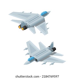 Isometric 3D Transport Fighter Destroyer Airplane For War, Battle Machine Urban City Element Vector Design Satyle