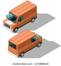 Isometric 3D Transportation Car Van Truck Element Vehicle Vector Design Style