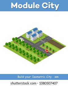 Isometric 3d trees forest camping nature elements white background for landscape design. Vector illustration isolated. Icons for city maps, games and your town