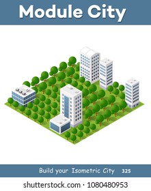 Isometric 3d trees forest nature elements white background for landscape design. Vector illustration isolated. Icons for city maps, games and your town