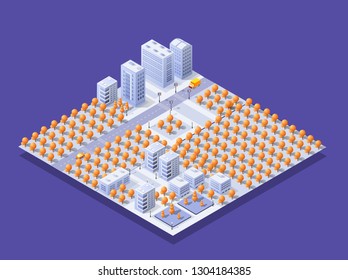 Isometric 3d Trees Forest Nature Elements Background For Landscape Design. Vector Illustration Isolated. Icons For City Maps, Games And Your Town