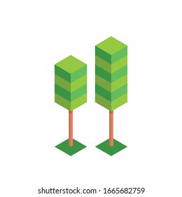 Isometric 3d trees forest nature elements white background for landscape design. Vector illustration isolated. Icons for city maps, games