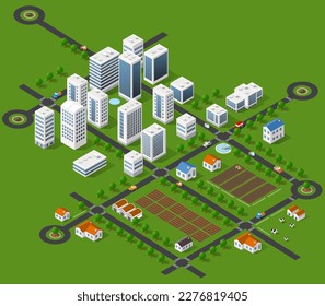 Isometric 3d trees forest nature elements green background for landscape design