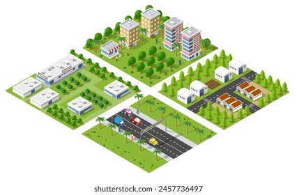 Isometric 3d Trees Forest Nature Elements Background For Landscape Design. Vector Illustration Isolated. Icons For City Maps, Games And Your Town