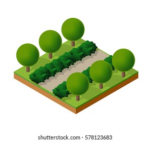Isometric 3d trees forest   nature elements white background for landscape design. Vector illustration isolated. Icons for city maps, games and your town