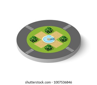 Isométricos árboles en 3d y elementos naturales del parque forestal para el diseño paisajístico. Ilustración vectorial aislada. Iconos para mapas de la ciudad, juegos y tu ciudad