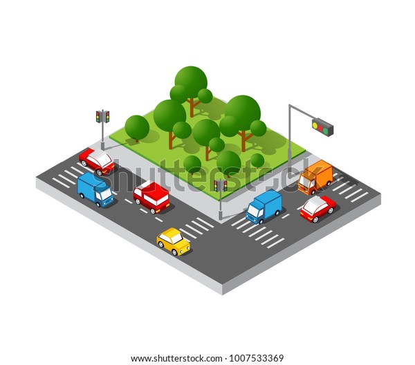 Isometric 3d trees forest park nature elements for\
landscape design. Vector illustration isolated. Icons for city\
maps, games and your\
town