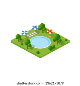 Isometric 3d trees park from city infrastructure vector architecture. Modern white illustration for game design and business form background.