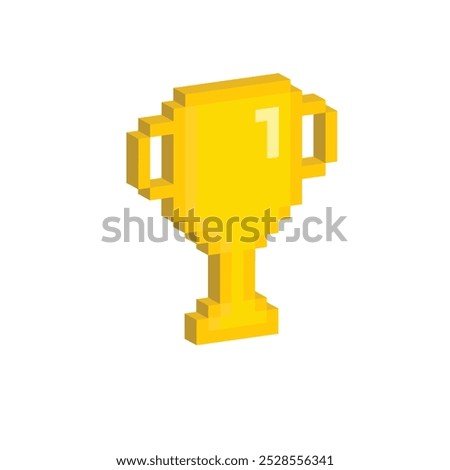 Isometric 3d trophy pixel art icon vector trophy cup 8 bit game