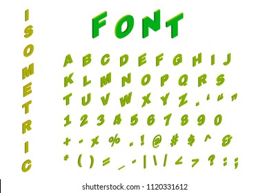 Isometric 3d type font set  on white  background