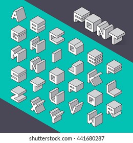 Isometric 3d type font set. Vector illustration