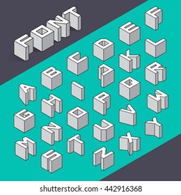 Isometric 3d type font set. Vector illustration