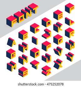 Isometric 3d type font set. Vector illustration