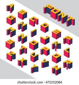 Isometric 3d type font set. Vector illustration