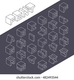 Isometric 3d type font set. Vector illustration in line style