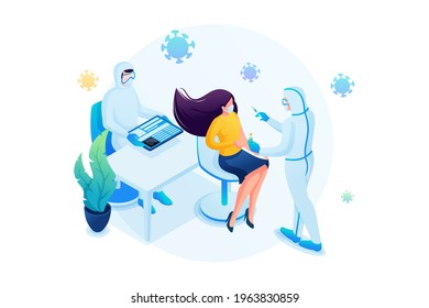 Isometric 3D. Vaccination Of Patients During An Epidemic. Web Design
